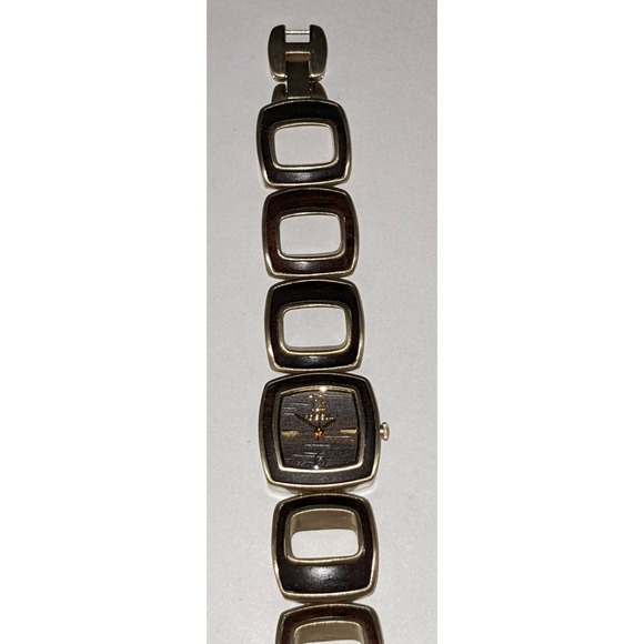 WOMEN'S FOSSIL QUARTZ WRIST WATCH DARK FAUX WOOD ACCENTS GOLD TONE TONED RARE - Picture 12 of 12
